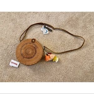 NWT Round Crossbody Straw Bag with Tassels